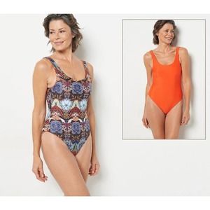 ATTITUDES BY RENEE Reversible Bathing Suit Boho Orange Spice 1X
